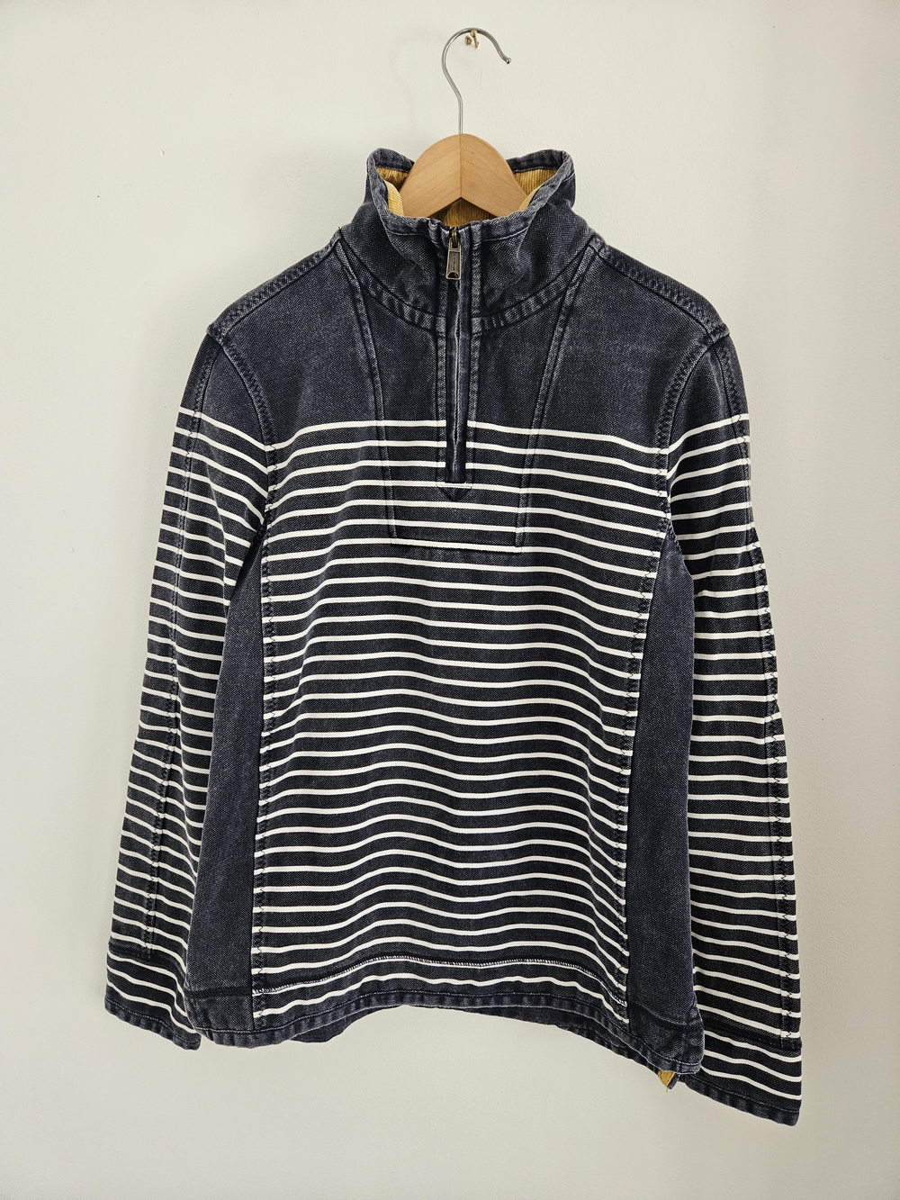 Fat Facw Navy White Striped Denim Half-Zip Sweater Mens Small/Medium
